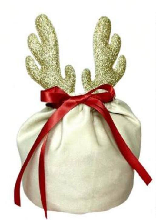 Velvet with Gold Antlers gift bag - ribbon drawstring close