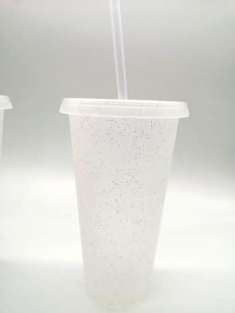 24oz Cold cup frosted Silver glitter with straw